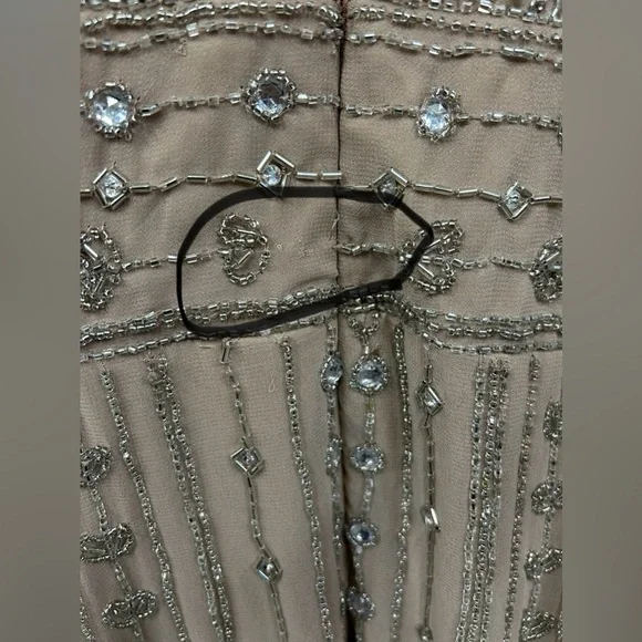 *Flawed Mac Duggal 93649 NWT Beige Embellished Midi Dress - Picture 5 of 6
